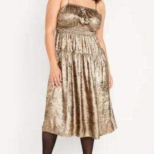 Waist-Defined Cami Midi Dress L Gold